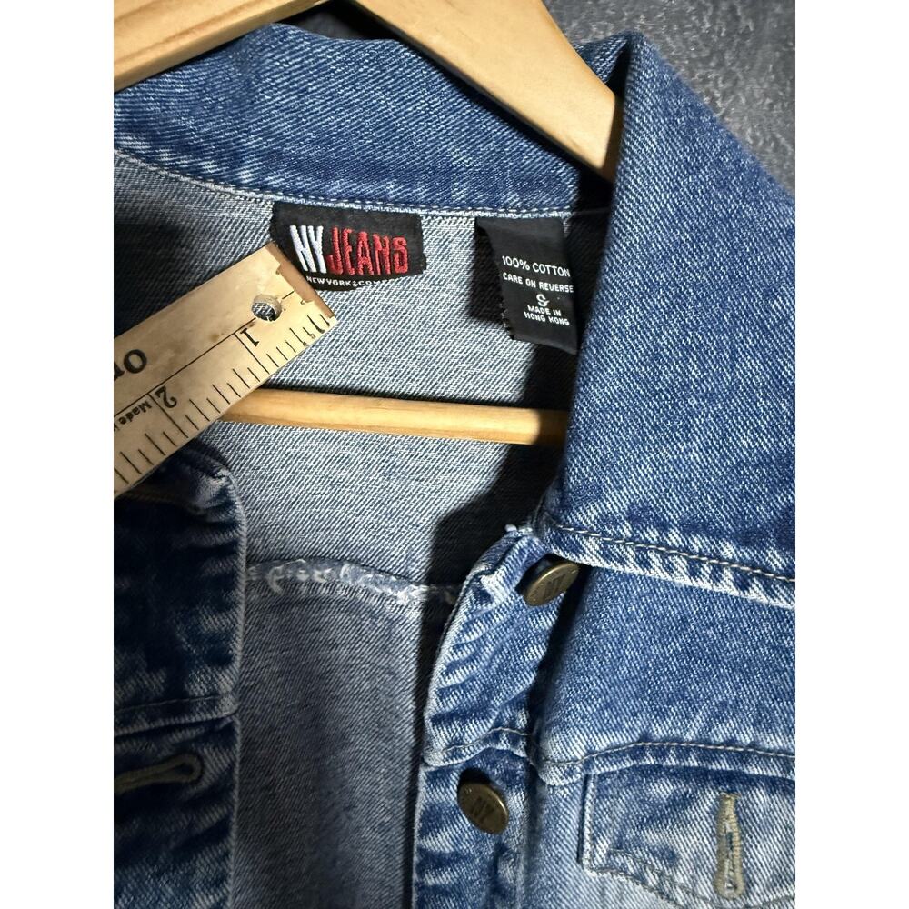New York & Company Denim Jacket Womens Medium Blue Button Front Jean Trucker - Picture 2 of 6
